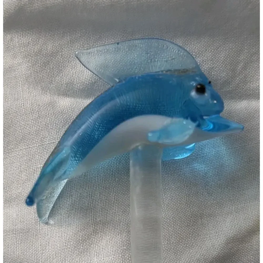 6 Vintage Art Glass Exotic Birds Parrot Palm Tree Dolphin Swizzle Sticks 8